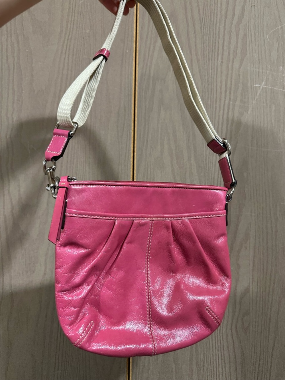Coach Pink Leather Shoulder Crossbody with Cream Strap